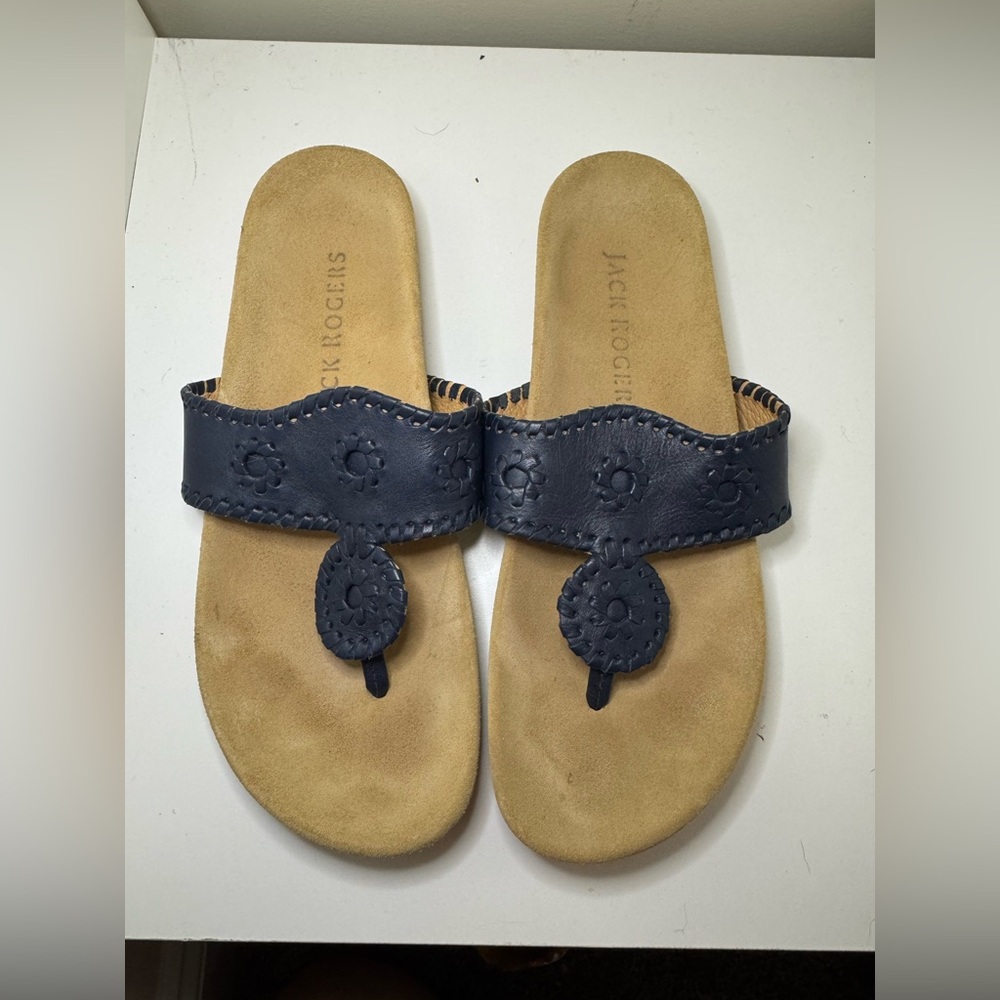 Jack Rogers Jacks Comfort Sandals Size 8.5 Navy Blue Leather Slides Thongs - Picture 2 of 7